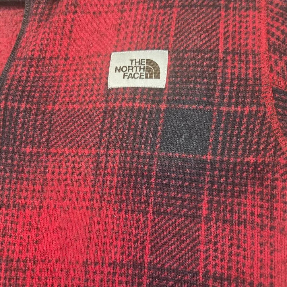 The North Face Plaid Quarter Zip Fleece Pullover Jacket Red Black Mens Small